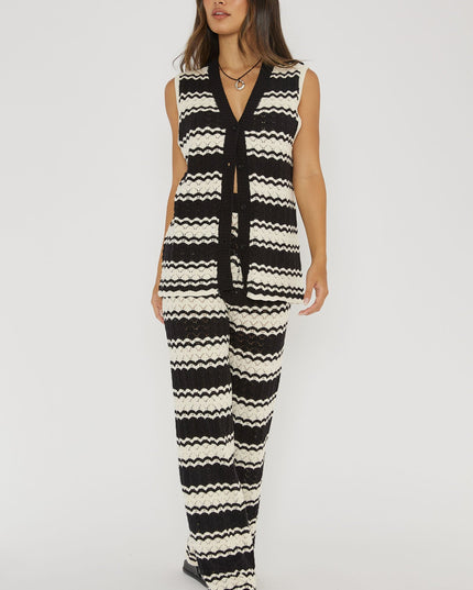 Black/White Button-Up Crochet Top