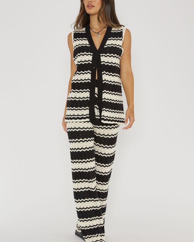 Black/White Button-Up Crochet Top