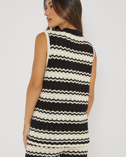 Black/White Button-Up Crochet Top