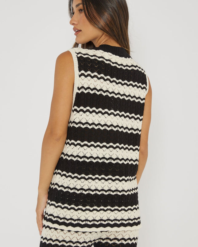 Black/White Button-Up Crochet Top