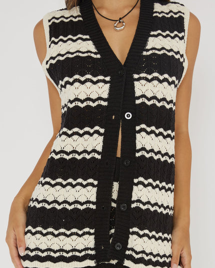 Black/White Button-Up Crochet Top