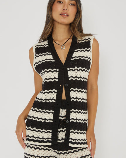 Black/White Button-Up Crochet Top
