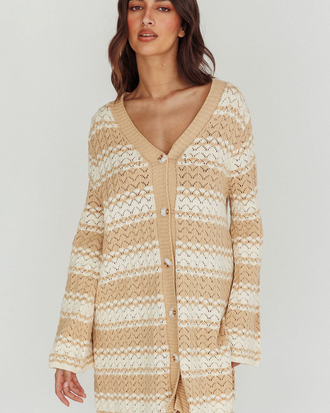 Ivory Button-Up Knit Shirt Dress Nude
