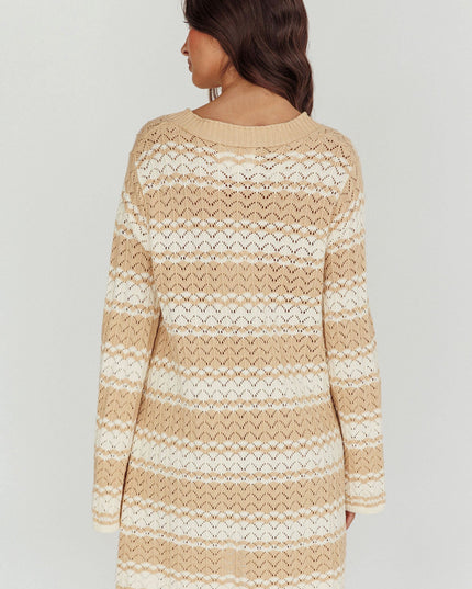 Ivory Button-Up Knit Shirt Dress Nude
