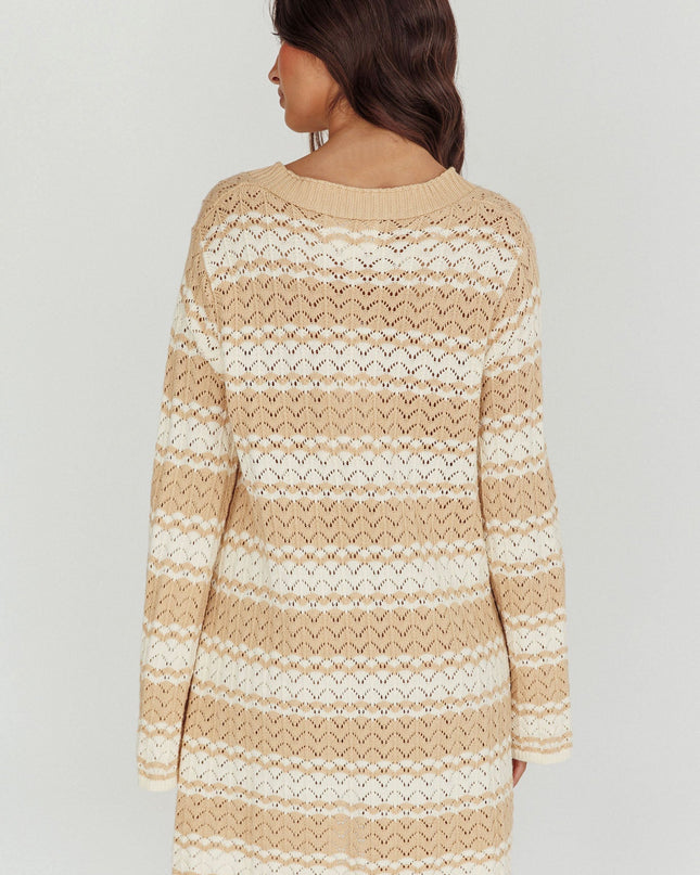 Ivory Button-Up Knit Shirt Dress Nude
