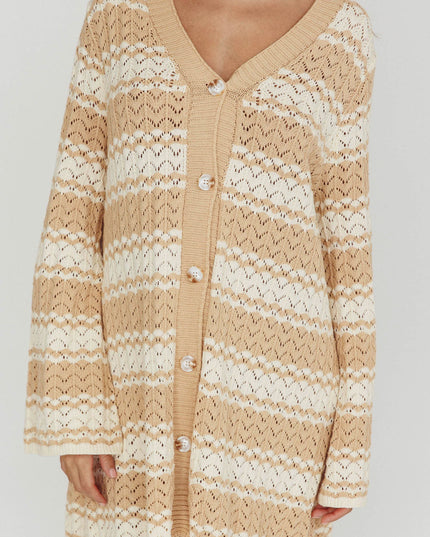 Ivory Button-Up Knit Shirt Dress Nude