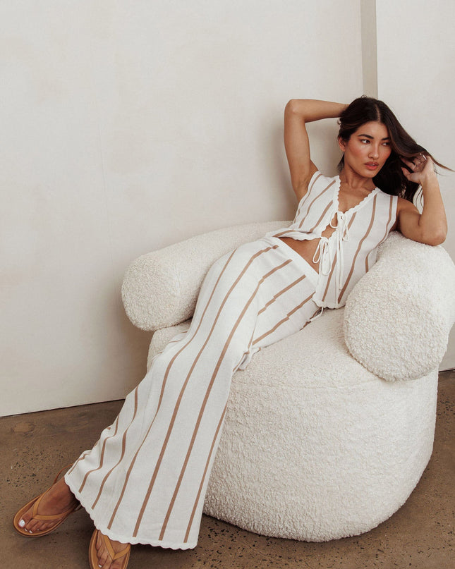 Beige Striped Maxi Knit Skirt