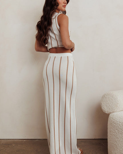 Beige Striped Maxi Knit Skirt