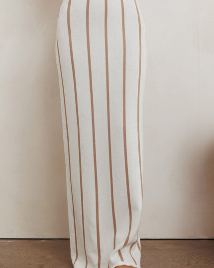 Beige Striped Maxi Knit Skirt