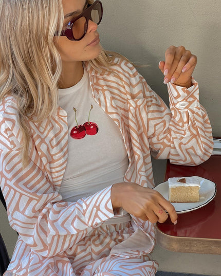 Peach Long Sleeve Shirt Print