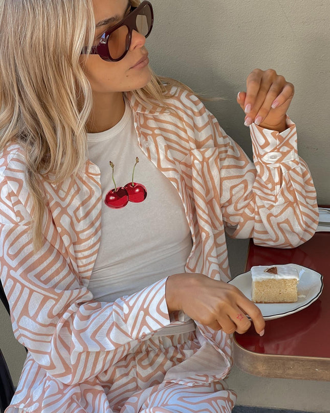 Peach Long Sleeve Shirt Print