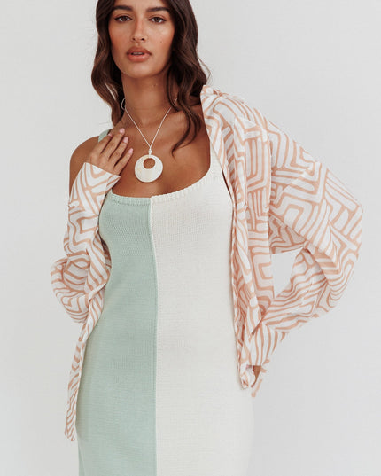Peach Long Sleeve Shirt Print