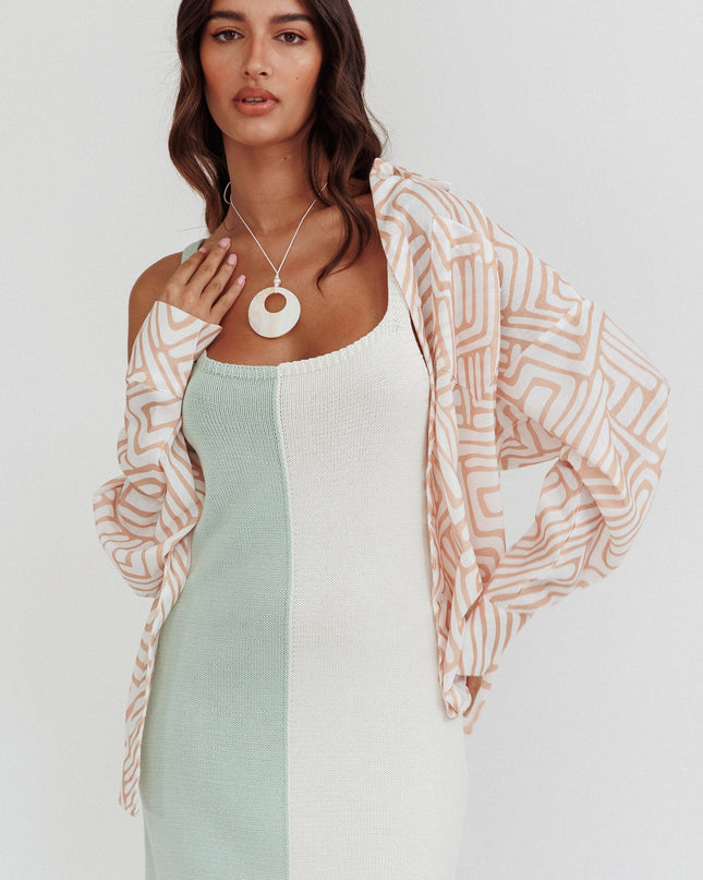 Peach Long Sleeve Shirt Print