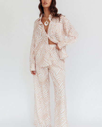 Peach Long Sleeve Shirt Print