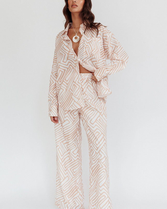 Peach Long Sleeve Shirt Print