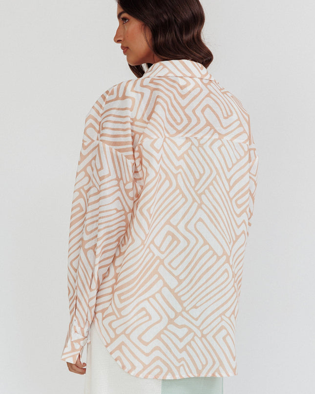 Peach Long Sleeve Shirt Print