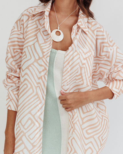 Peach Long Sleeve Shirt Print