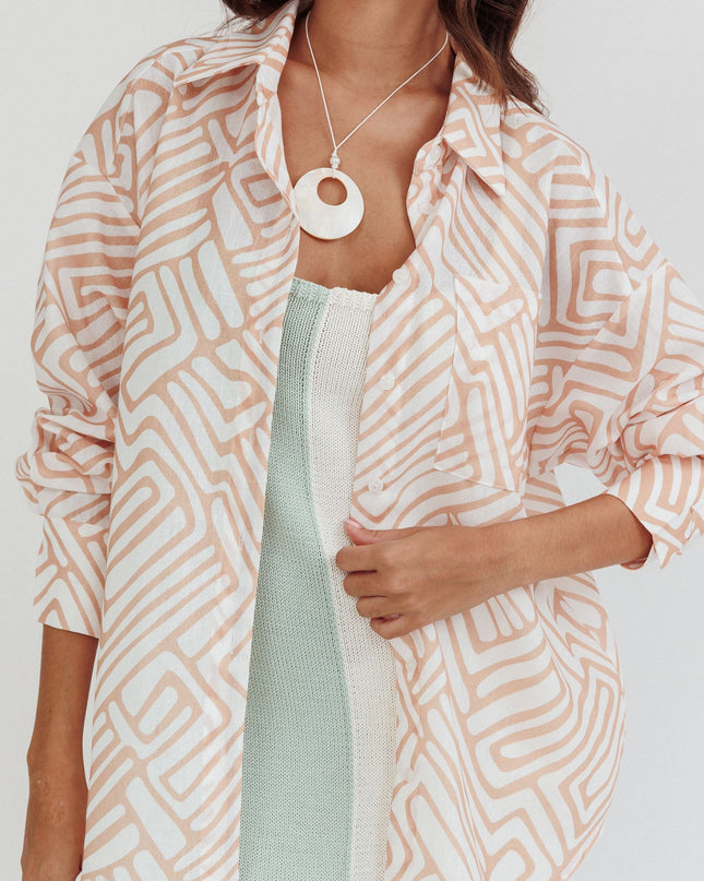 Peach Long Sleeve Shirt Print