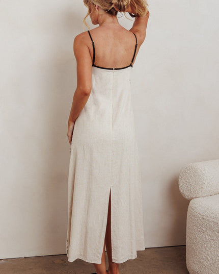 Oat Contrast Embroidery Midi Dress