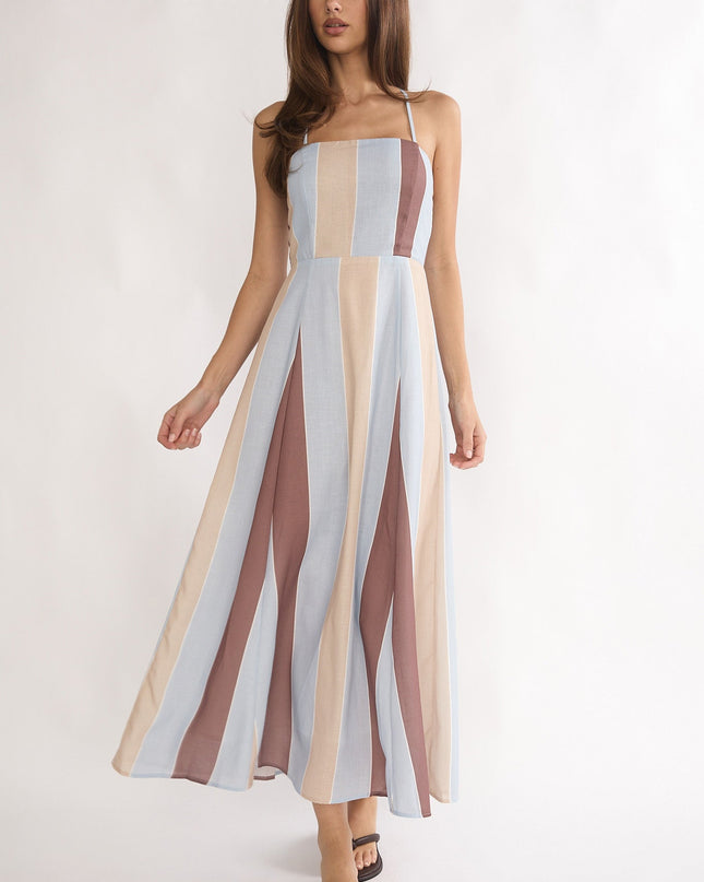 Stripe Olga Criss-Cross Back Maxi Dress
