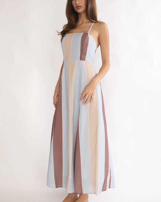 Stripe Olga Criss-Cross Back Maxi Dress