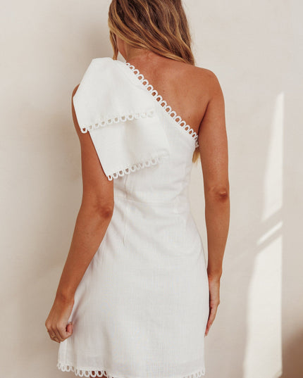White One Shoulder Bow Mini Dress