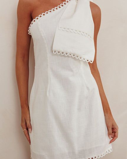 White One Shoulder Bow Mini Dress