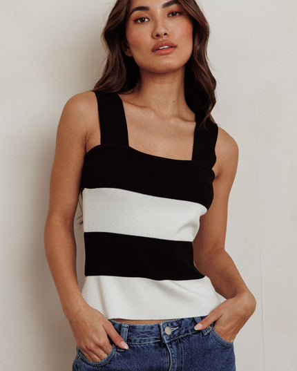White Striped Knit Tank Top Black