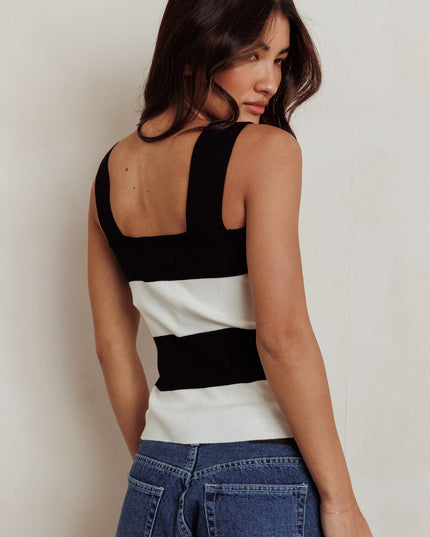 White Striped Knit Tank Top Black