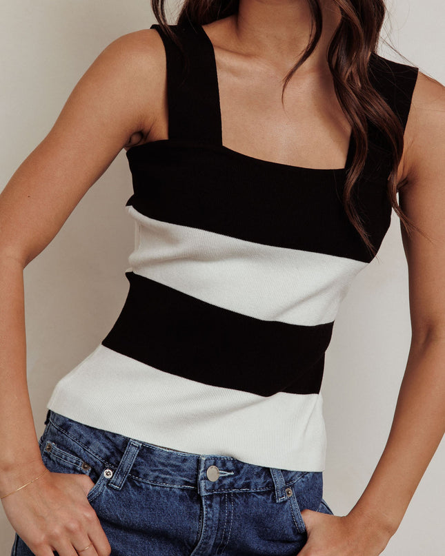 White Striped Knit Tank Top Black