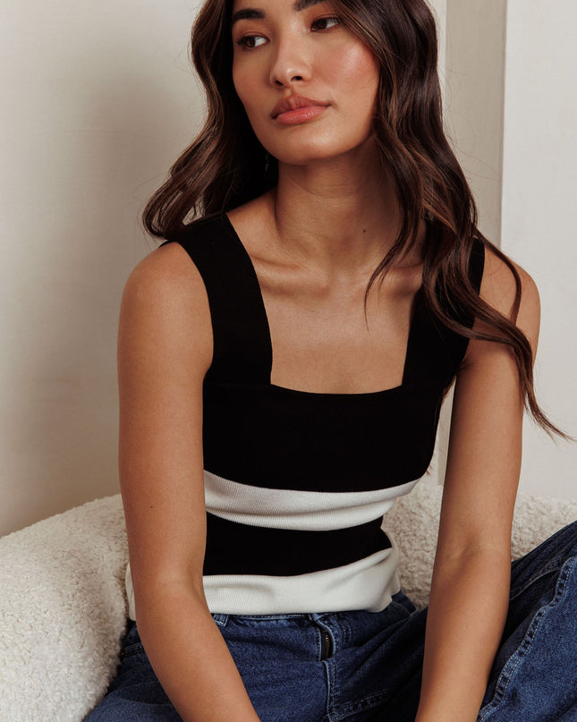 White Striped Knit Tank Top Black