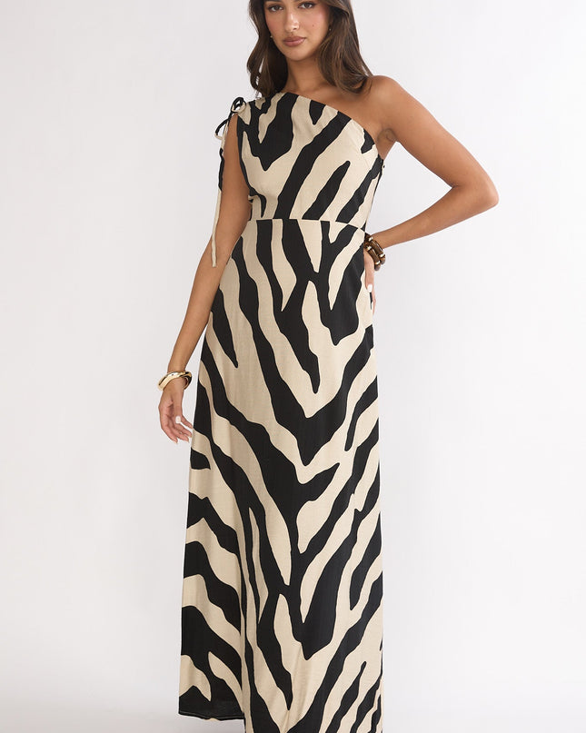 Black One-Shoulder Maxi Dress Zebra