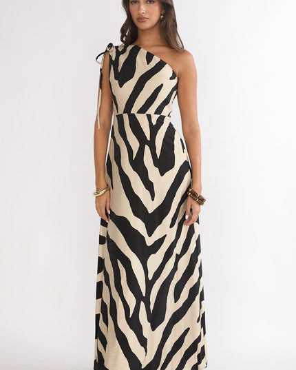 Black One-Shoulder Maxi Dress Zebra