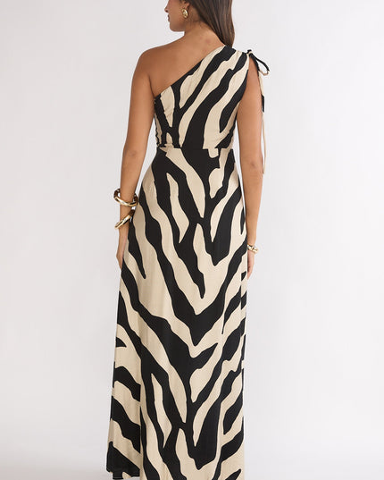 Black One-Shoulder Maxi Dress Zebra