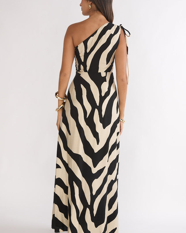 Black One-Shoulder Maxi Dress Zebra