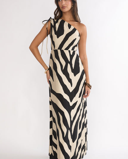 Black One-Shoulder Maxi Dress Zebra