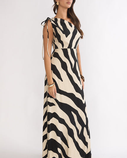 Black One-Shoulder Maxi Dress Zebra