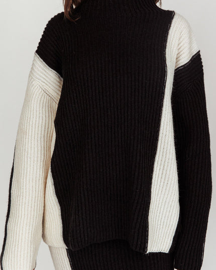 Cream Ribbed Mock Neck Knit Jumper Black