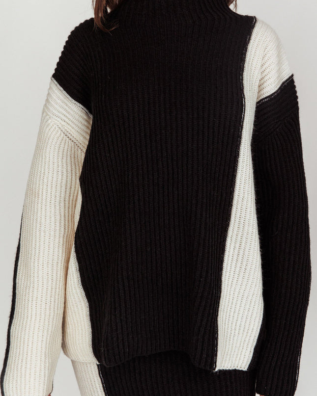 Cream Ribbed Mock Neck Knit Jumper Black
