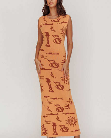 Apricot Column Silhouette Maxi Dress
