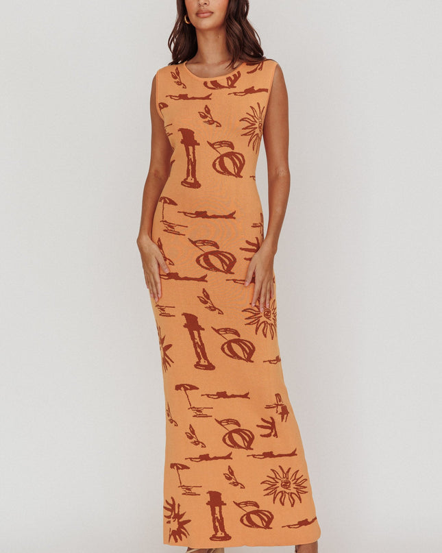 Apricot Column Silhouette Maxi Dress