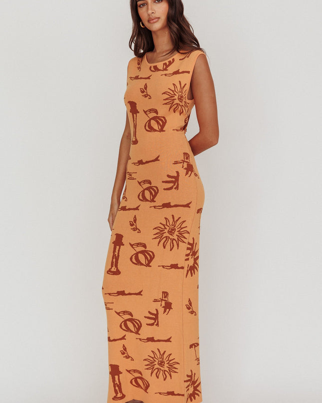 Apricot Column Silhouette Maxi Dress