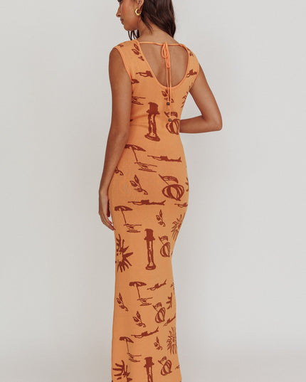 Apricot Column Silhouette Maxi Dress