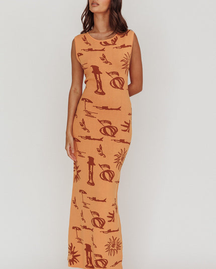 Apricot Column Silhouette Maxi Dress