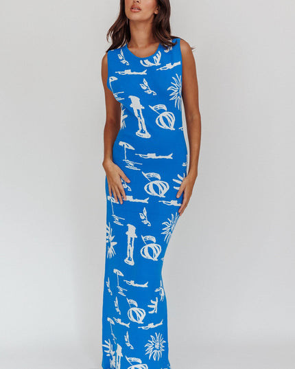 Blue Column Silhouette Maxi Dress