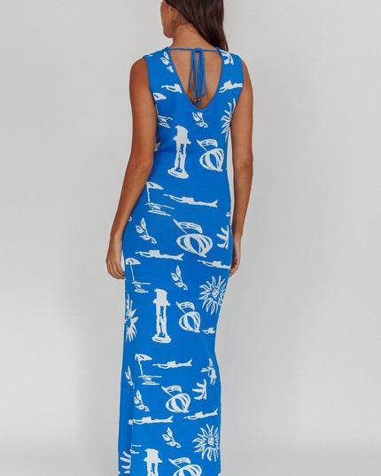 Blue Column Silhouette Maxi Dress