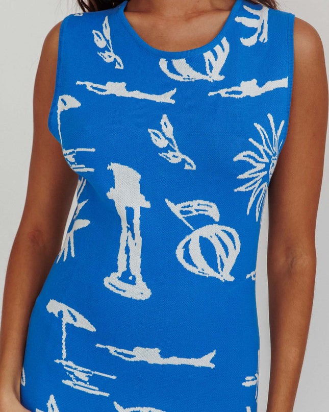 Blue Column Silhouette Maxi Dress