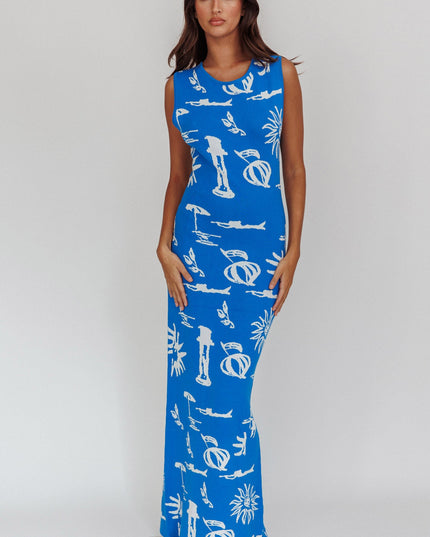 Blue Column Silhouette Maxi Dress