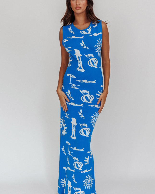 Blue Column Silhouette Maxi Dress