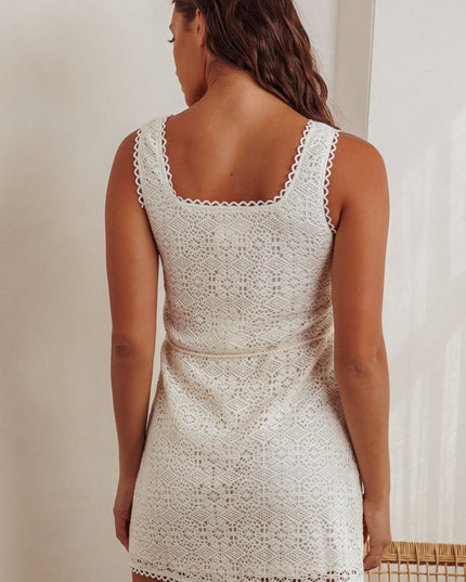 White Lace Overlay Mini Dress
